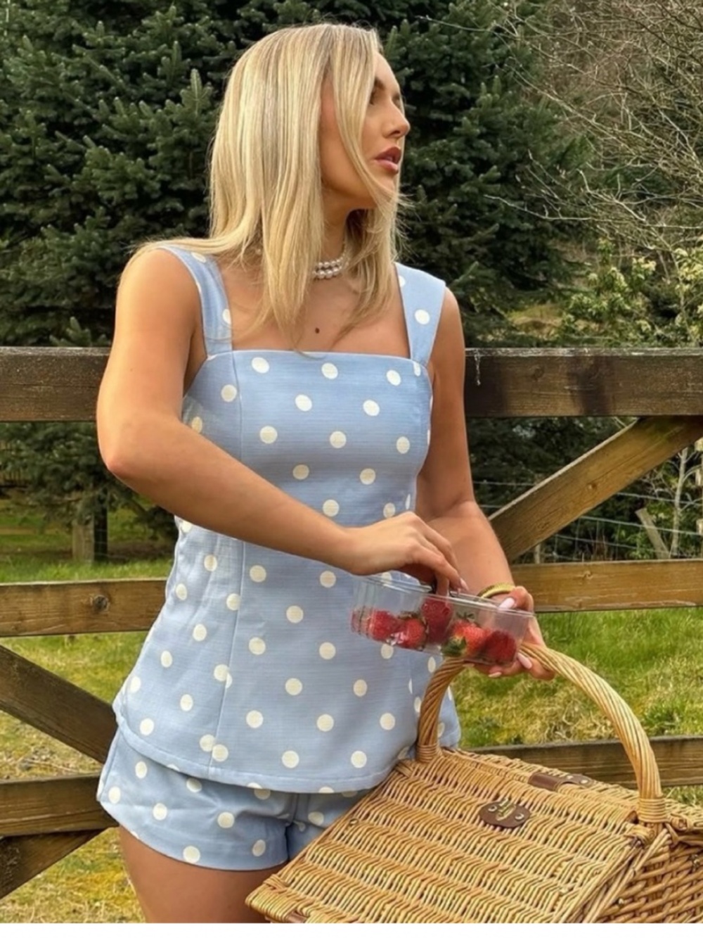 Cider Baby Blue Polka Dot set, top and shorts included - size M